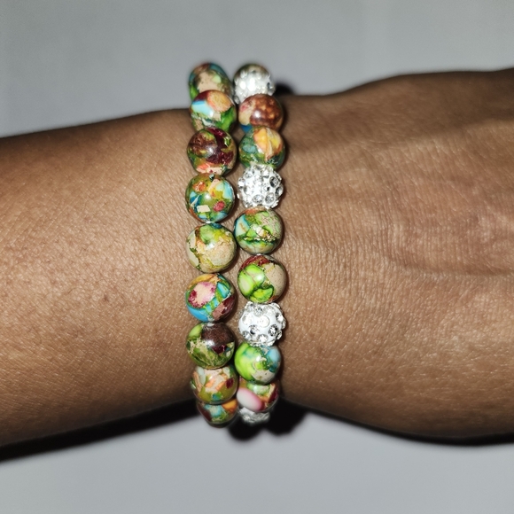 2 Piece Sea Sediment Jasper Bracelets Natural Stone AAA Grade Bead Bracelet - Picture 6 of 6